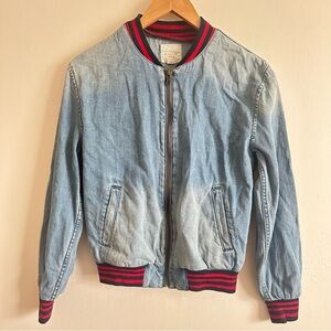 American Eagle Outfitters Denim Jacket with Red Accents